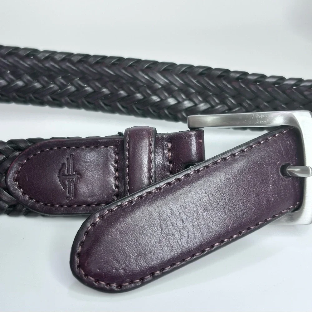 DOCKERS Men’s Braided Genuine Leather Belt Dark Brown Silver‎ Buckle Size 40/100